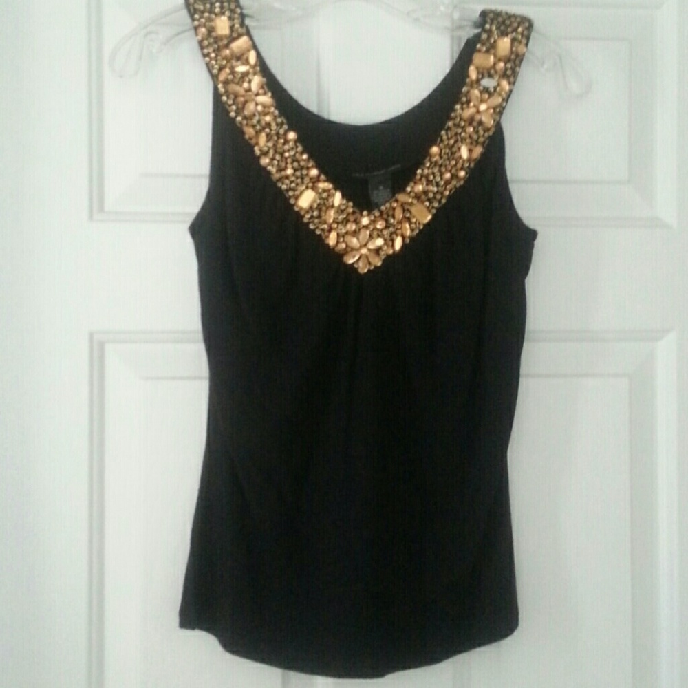 INC Black Jeweled Neck Tank Top